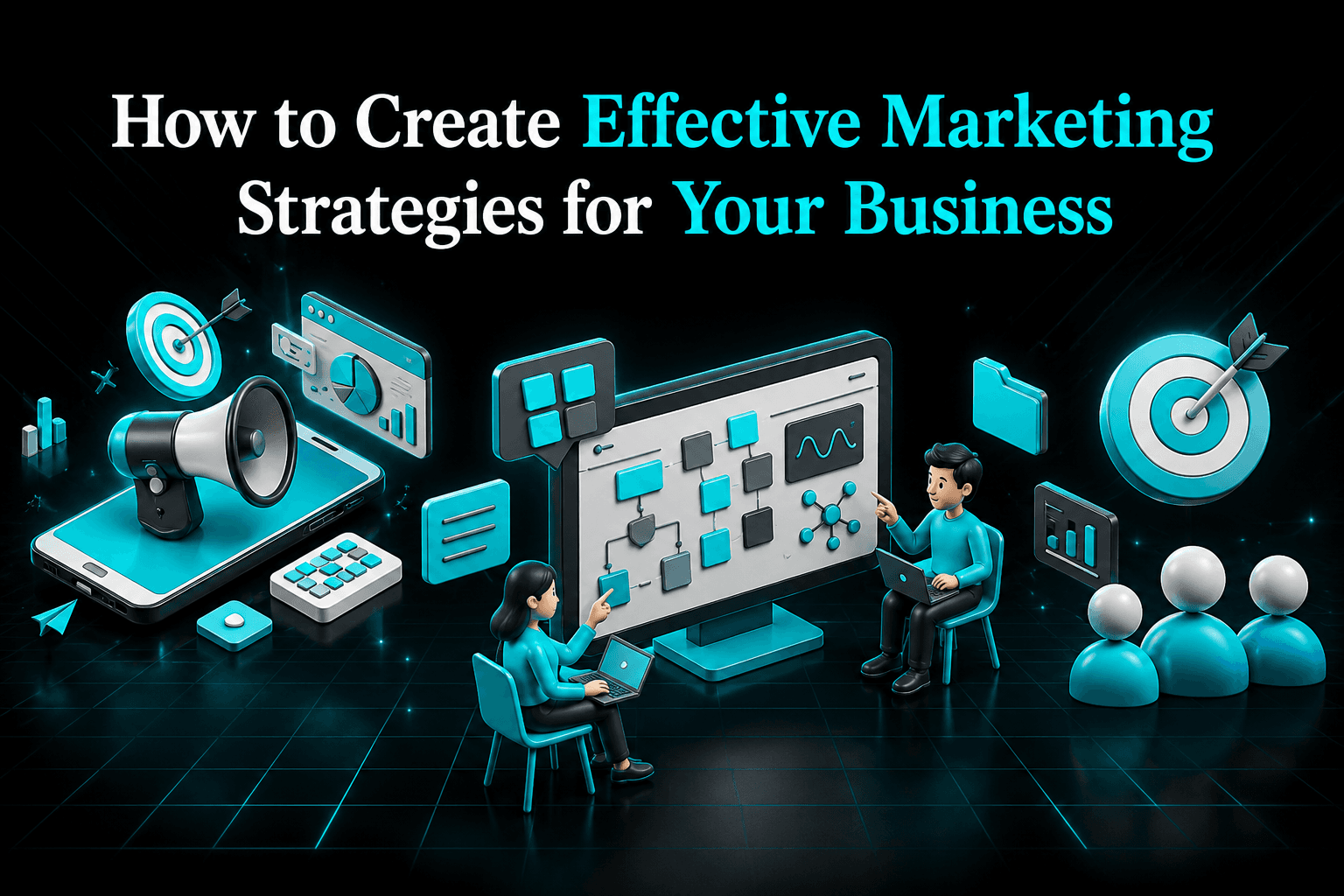 3D digital marketing strategy illustration